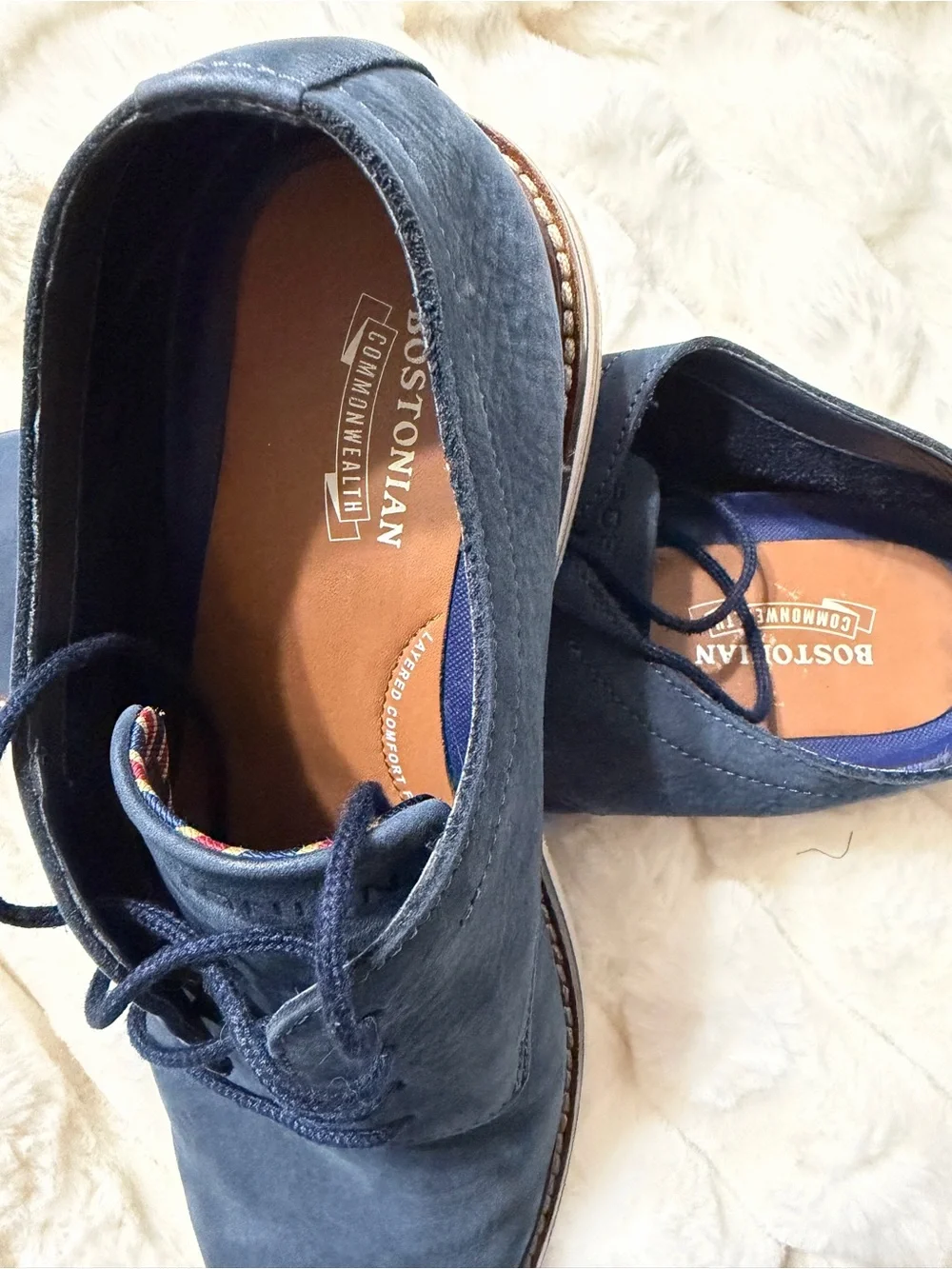 Bostonian Navy Suede Dezmin Plain Oxford Shoes Brown Welt 9.5